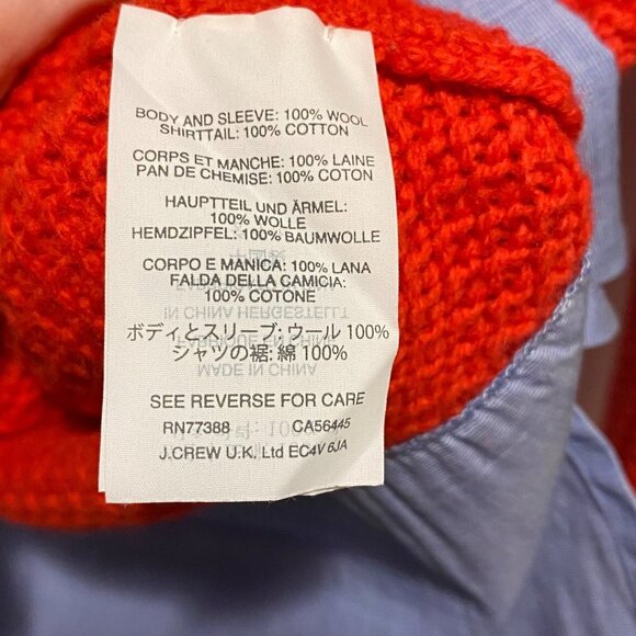 J. Crew Red Textured Knit 100% Wool Crew Neck Shirt-Tail Sweater Size XXS - Picture 6 of 6